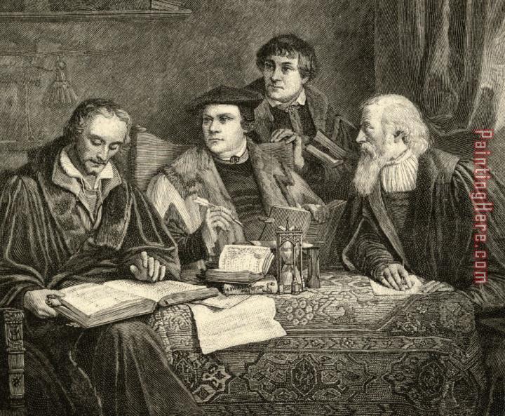 English School Luther Melancthon Pomeranus And Cruciger Translating